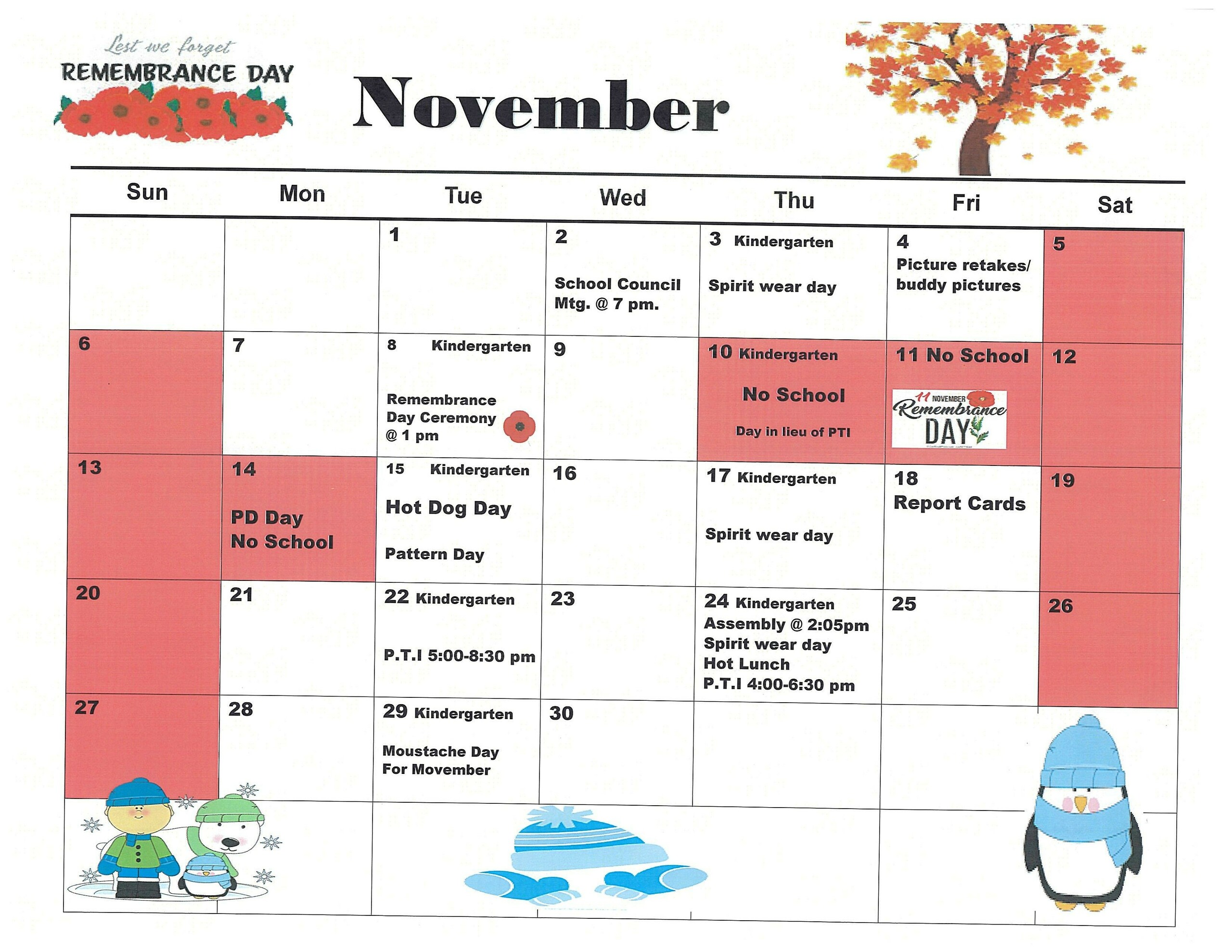 November Calendar | Rich Valley School